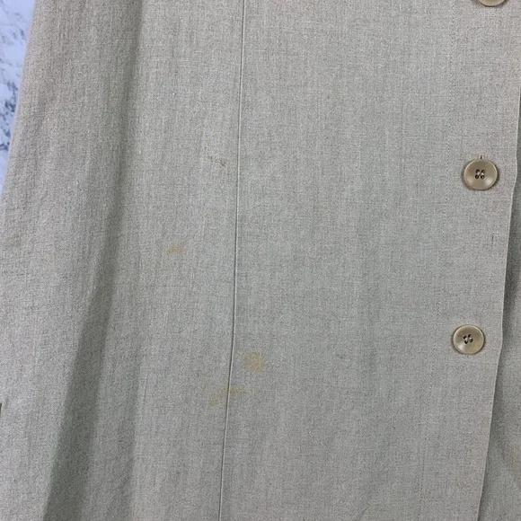 Marina Rinaldi Puro Lino Linen Green Contrast Trim Side Slit Button Midi Dress - Picture 6 of 15